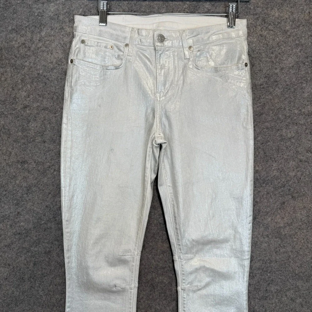 Helmut Lang Ankle Metallic Shiny‎ Glossy Coated Jeans Womens 28 Pants Silver NEW